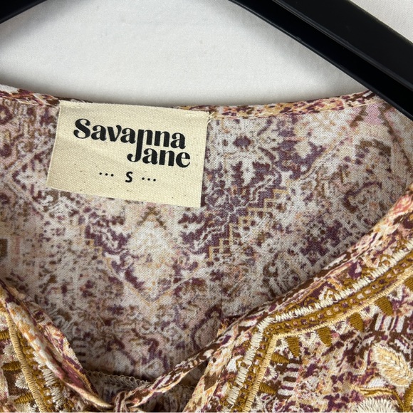 Savanna Jane embroidered boho blouse tassel tie size Small - Picture 2 of 6